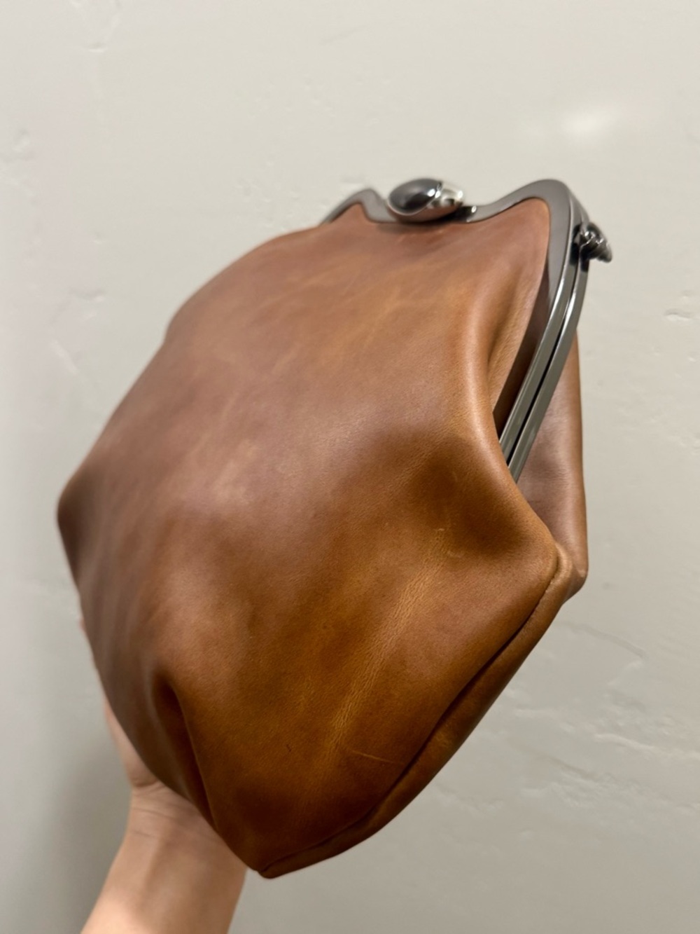 Original Design! Unique Crazy Horse Cowhide Handmade Custom Frame Slouchy Bag - Picture 14 of 16